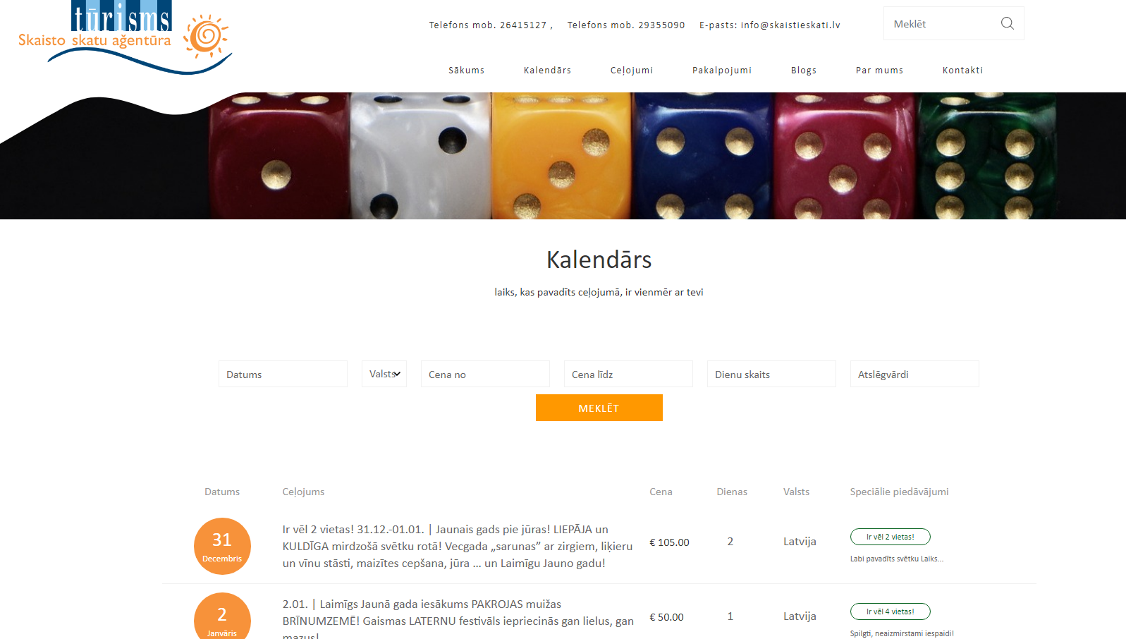 Kalendoriaus puslapio ekrano nuotrauka