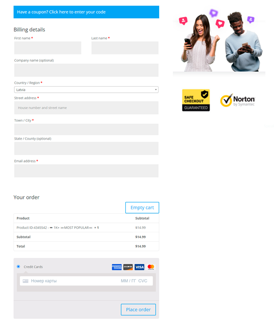 WooCommerce atsiskaitymo puslapis